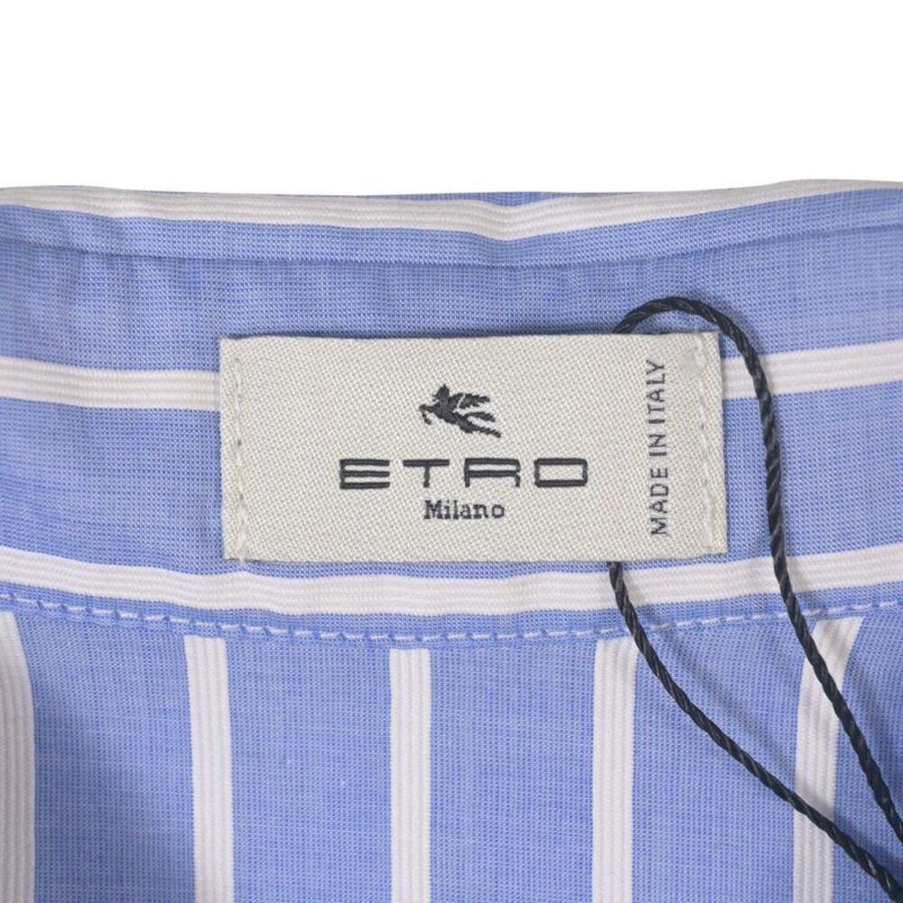 Etro Cropped Shirt Blouse in Blue Striped Cotton - Picture 5 of 5